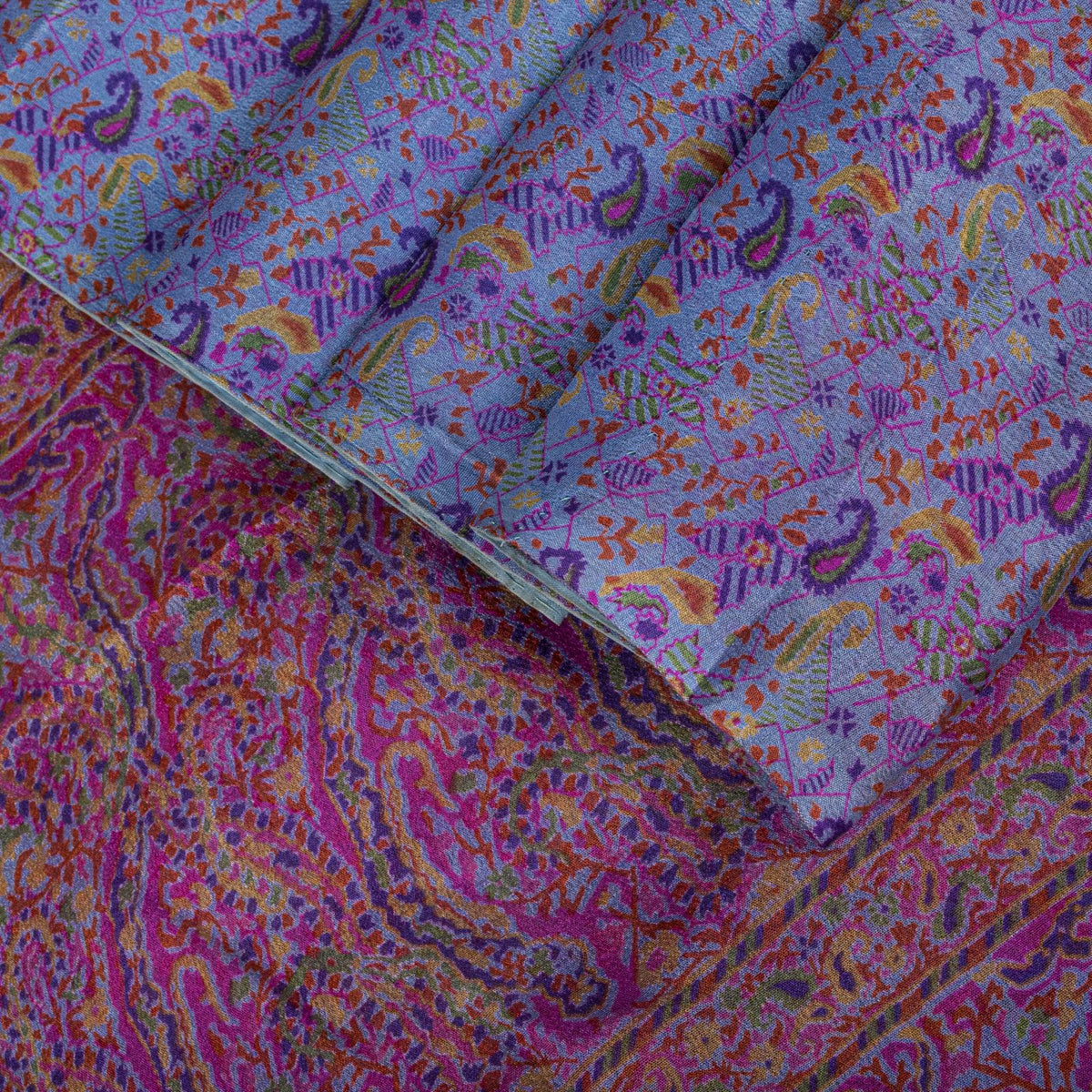 Sanskriti Vintage Purple Pure Silk Saree Paisley Print Craft Fabric 6.5Yard Sari