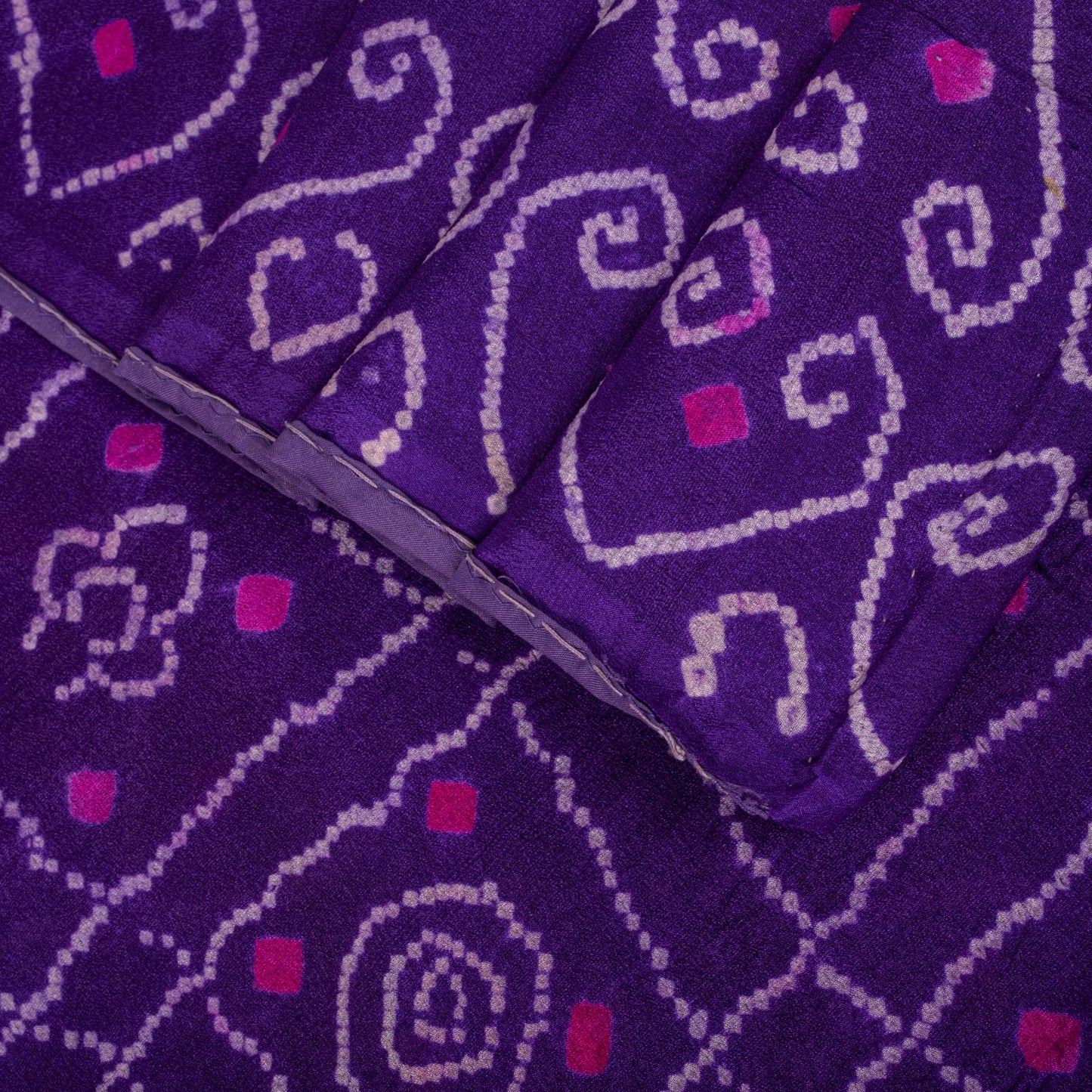 Sanskriti Vintage Purple Pure Silk Saree Bandhani Print Sari Fabric 5+Yard Craft