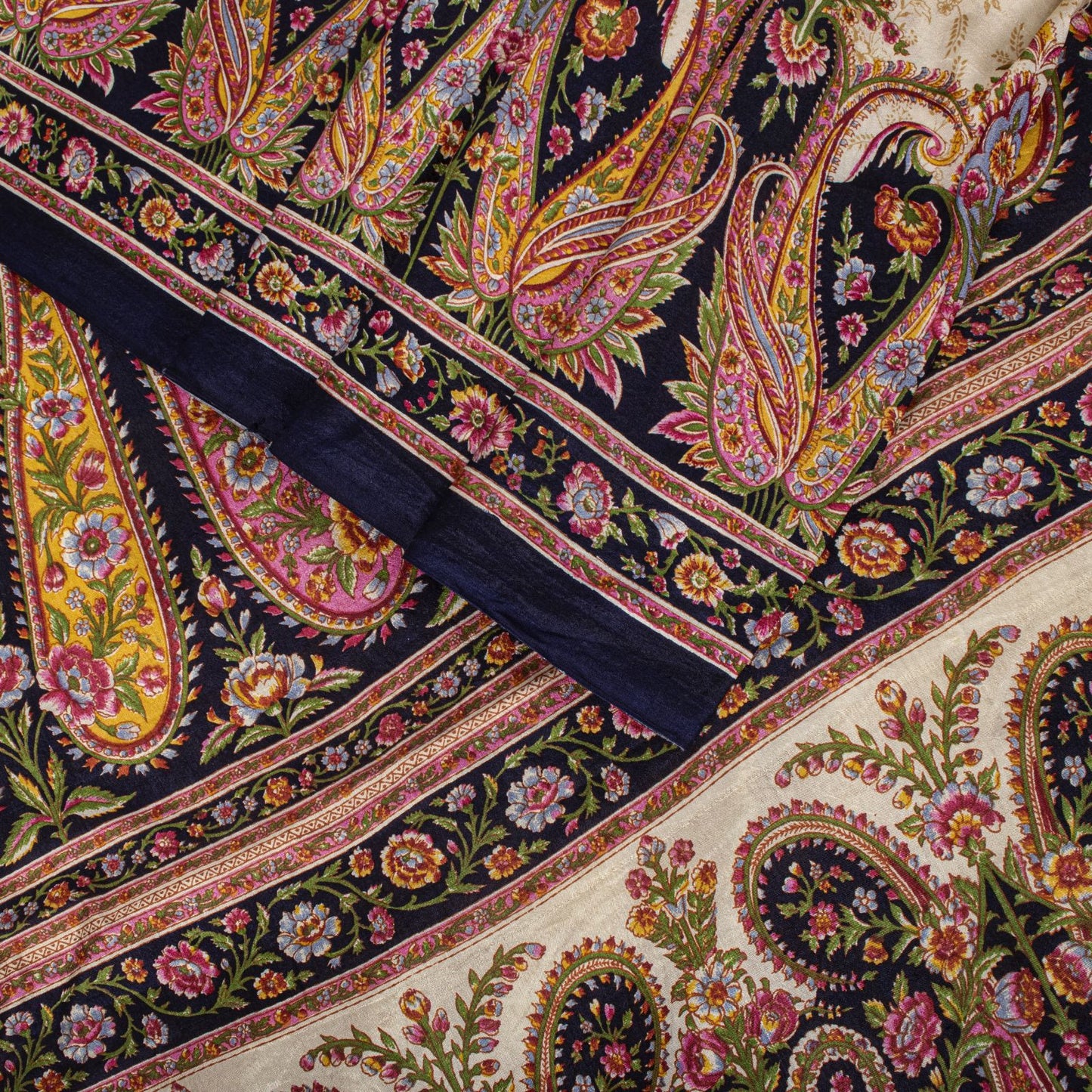 Sanskriti Vintage Ivory Pure Silk Saree Floral Paisley Print Craft Fabric 6+Yard