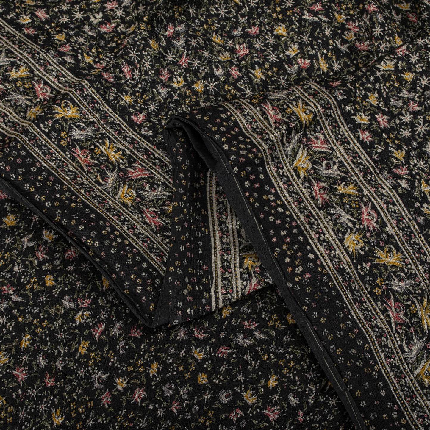 Sanskriti Vintage Saree Black Soft Pure Silk Floral Printed Sari 5.5+Yd Fabric