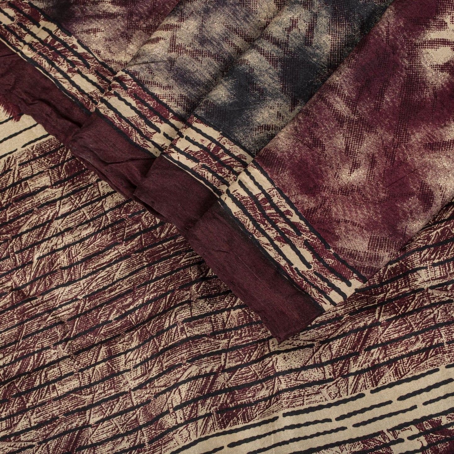 Sanskriti Vintage Brown Pure Silk Saree Abstract Floral Print Fabric Sari 5+Yard