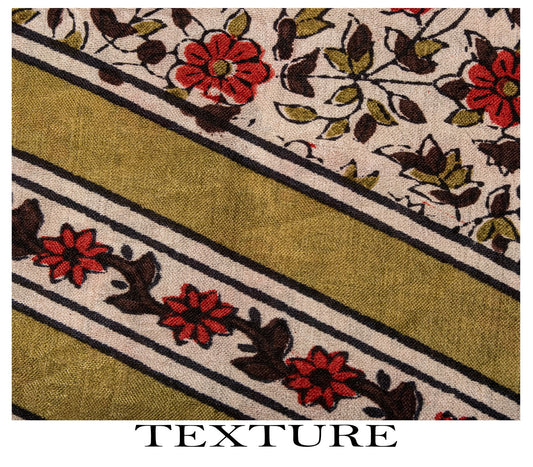 Sanskriti Vintage Saree White-Red Soft Pure Silk Floral Print Sari 5.5+Yd Fabric