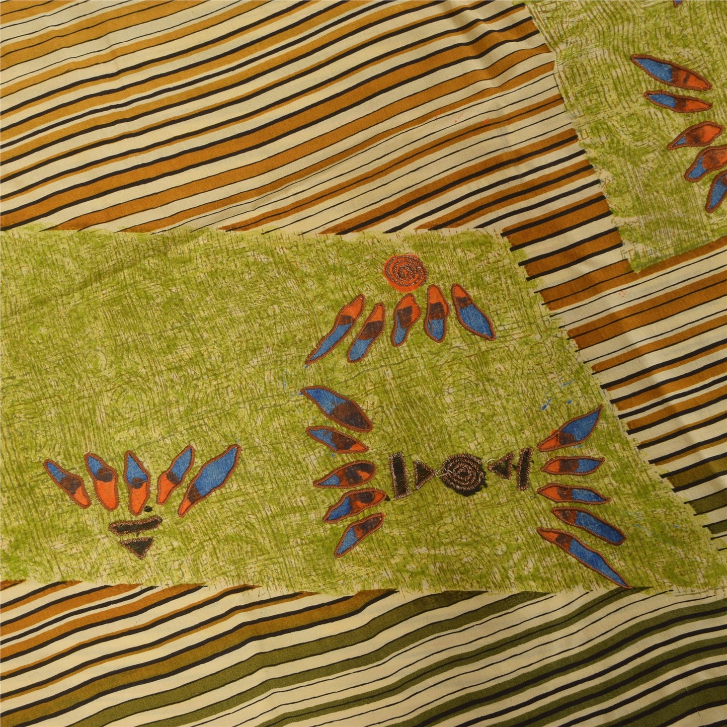 Sanskriti Vintage Green Sarees Pure Crepe Silk Printed Sari Craft Soft Fabric