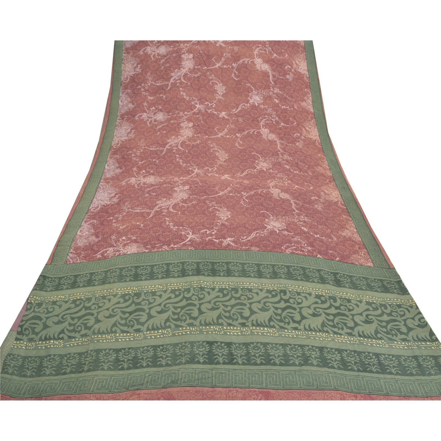 Sanskriti Vintage Pink Sarees Pure Crepe Silk Printed Soft Fabric 5+ydCraft Sari