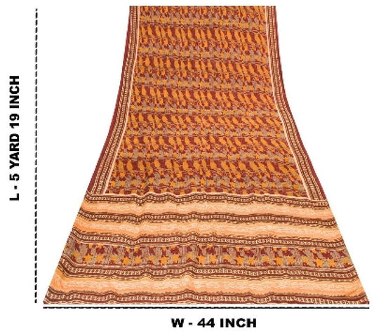 Sanskriti Vintage Red Sarees 100% Pure Crepe Silk Printed Sari 5YD Craft Sustainable Fabric