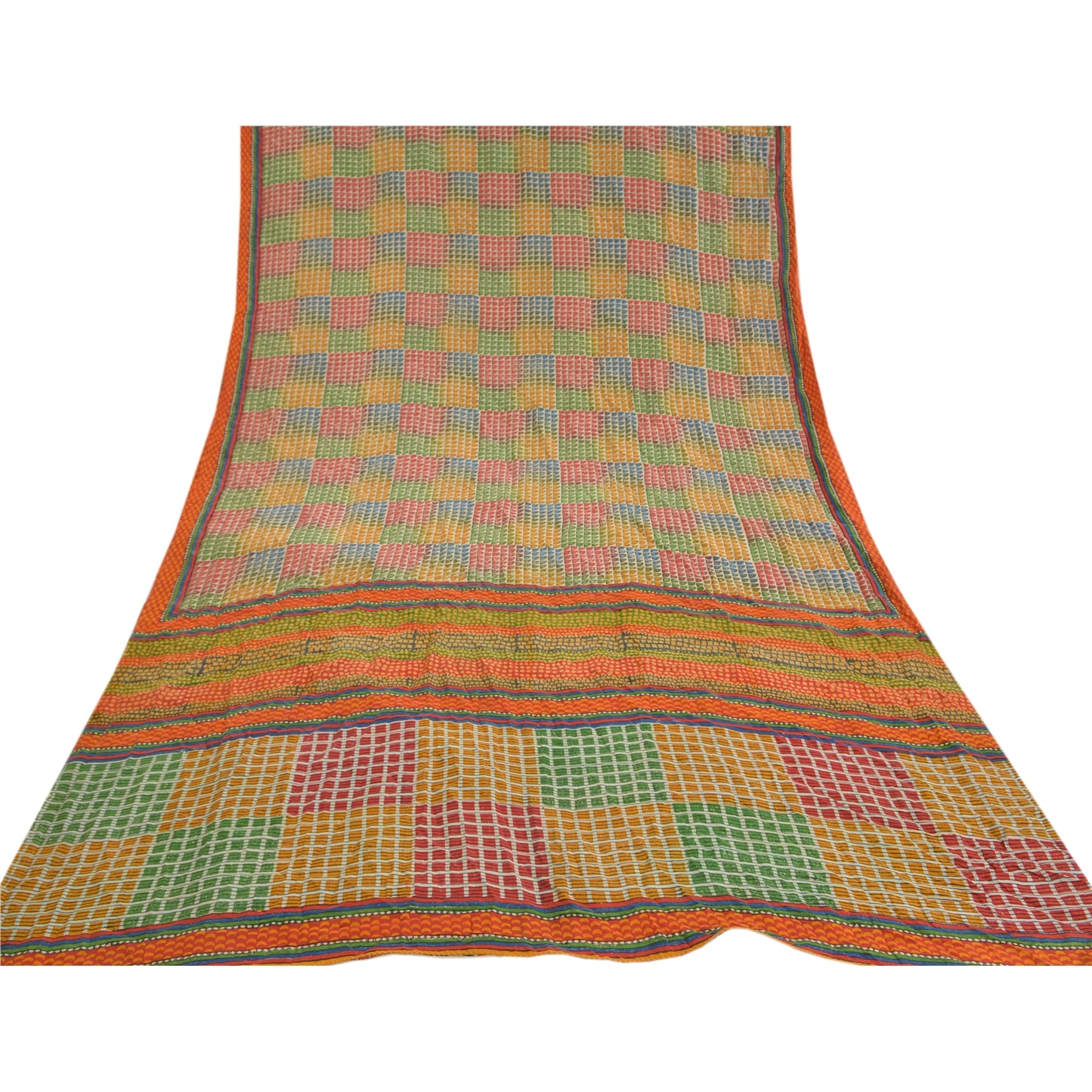 Sanskriti Vintage Multi Printed Sarees Pure Crepe Silk Sari Soft Craft Fabric