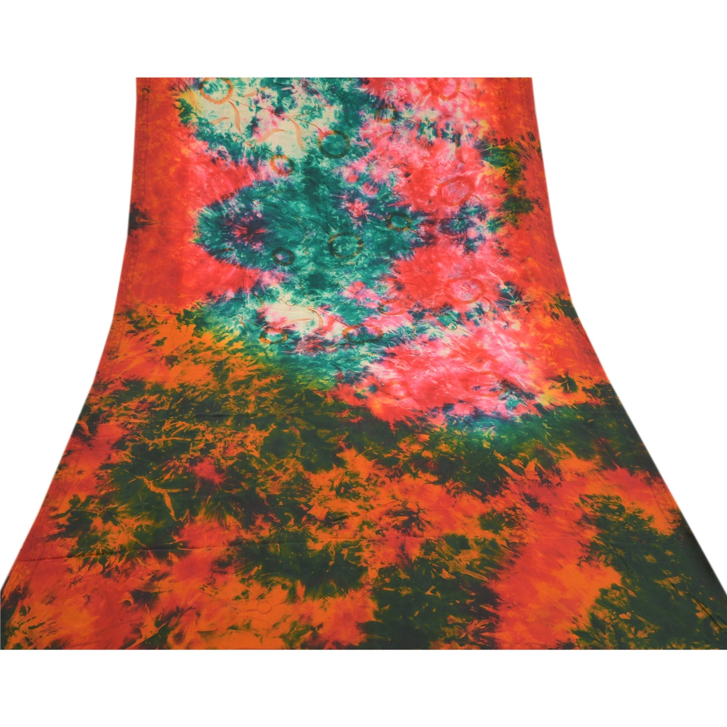 Sanskriti Vintage Multi Tie-Dye Sarees Pure Crepe Silk Printed Sari Craft Fabric