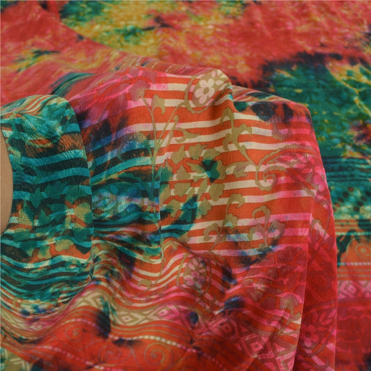 Sanskriti Vintage Tie-Dye Sarees Multicolor Pure Crepe Abstract Print 5+YD Sari