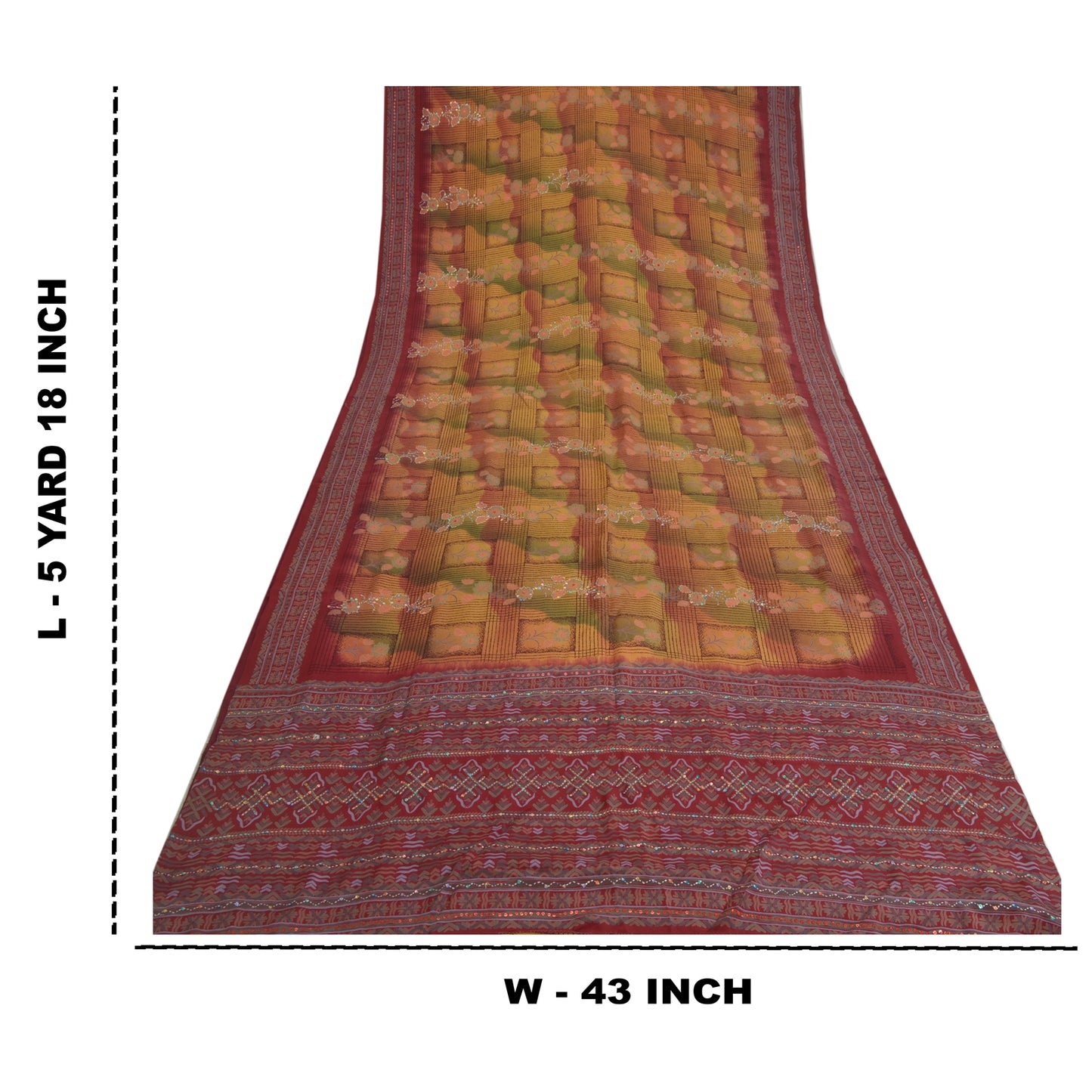 Sanskriti Vintage Sarees Hand Beaded Pure Crepe Silk Printed Sari Craft Fabric