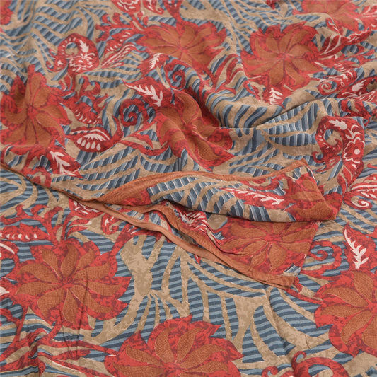 Sanskriti Vintage Sarees Multi Indian Pure Crepe Silk Printed Sari Craft Sustainable Fabric