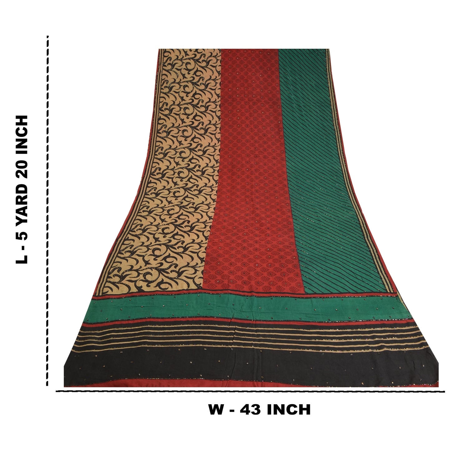 Sanskriti Vintage Sarees Hand Beaded Pure Crepe Silk Printed Sari Craft Sustainable Fabric