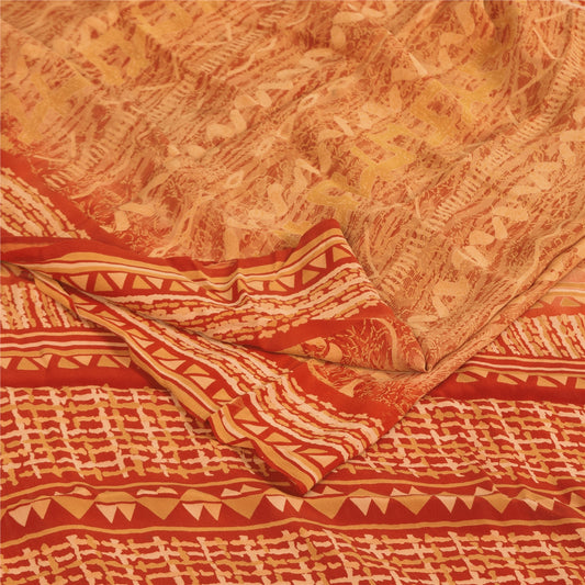 Sanskriti Vintage Dark Red Sarees 100% Pure Crepe Silk Printed Sari 5 Yd Fabric