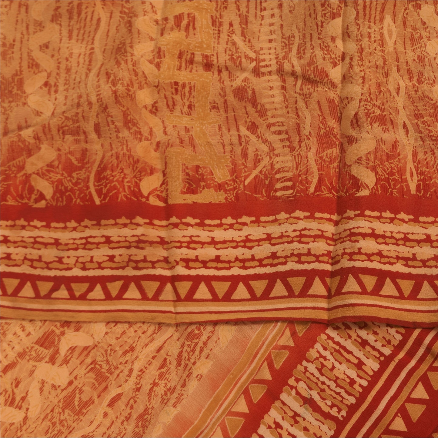 Sanskriti Vintage Dark Red Sarees 100% Pure Crepe Silk Printed Sari 5 Yd Fabric