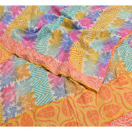 Sanskriti Vintage Sarees Yellow/Orange Pure Crepe Silk Printed Sari Craft Fabric