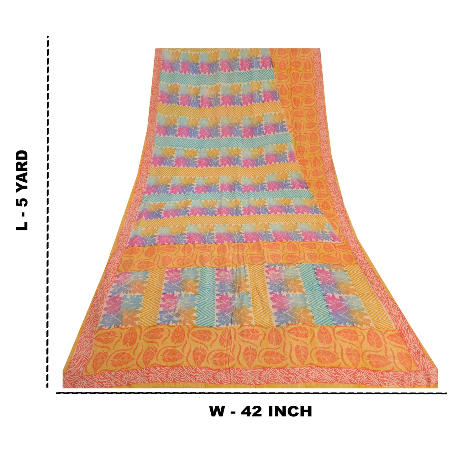 Sanskriti Vintage Sarees Yellow/Orange Pure Crepe Silk Printed Sari Craft Sustainable Fabric