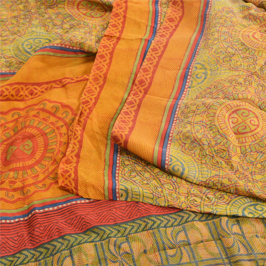 Sanskriti Vintage Multicolor Sarees Pure Crepe Silk Printed Sari Craft Sustainable Fabric