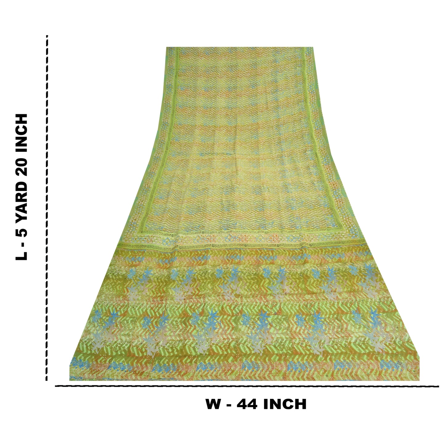 Sanskriti Vintage Green Indian Sarees Pure Crepe Silk Printed Sari Craft Sustainable Fabric