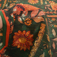 Sanskriti Vintage Green Indian Sarees Pure Crepe Silk Printed Sari Craft Fabric