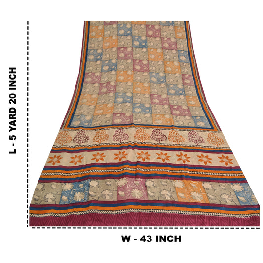 Sanskriti Vintage Sarees Indian Multi Pure Crepe Silk Printed Sari Craft Sustainable Fabric
