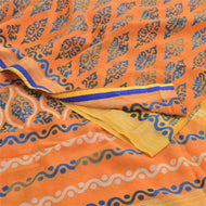 Sanskriti Vintage Sarees Indian Multi Printed Pure Crepe Silk Sari Craft Fabric
