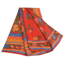 Load image into Gallery viewer, Sanskriti Vintage Sarees Red Pure Crepe Silk Print Sparkle Sari 5yd Craft Fabric
