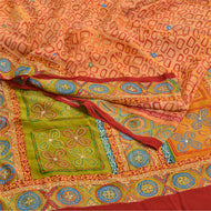 Sanskriti Vintage Sarees Orange Embroidered Pure Crepe Printed Sari Craft Fabric