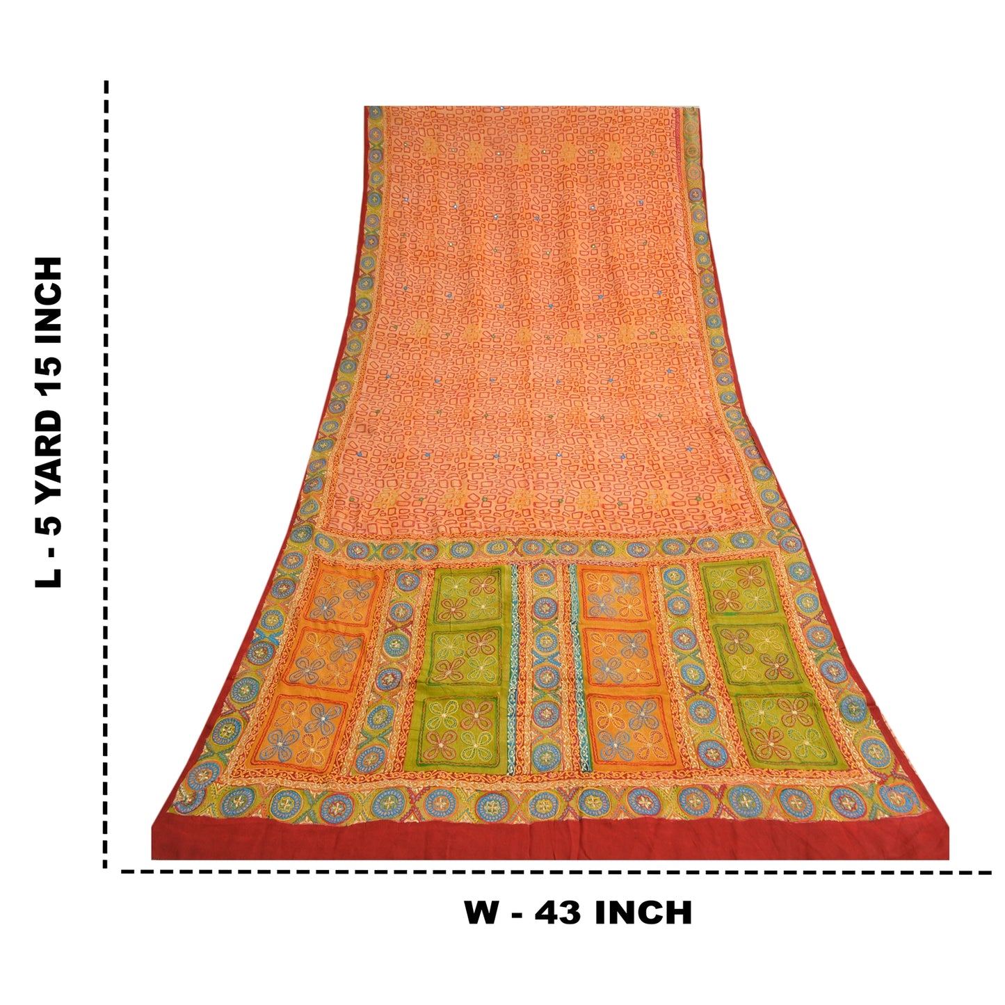 Sanskriti Vintage Sarees Orange Embroidered Pure Crepe Printed Sari Craft Sustainable Fabric