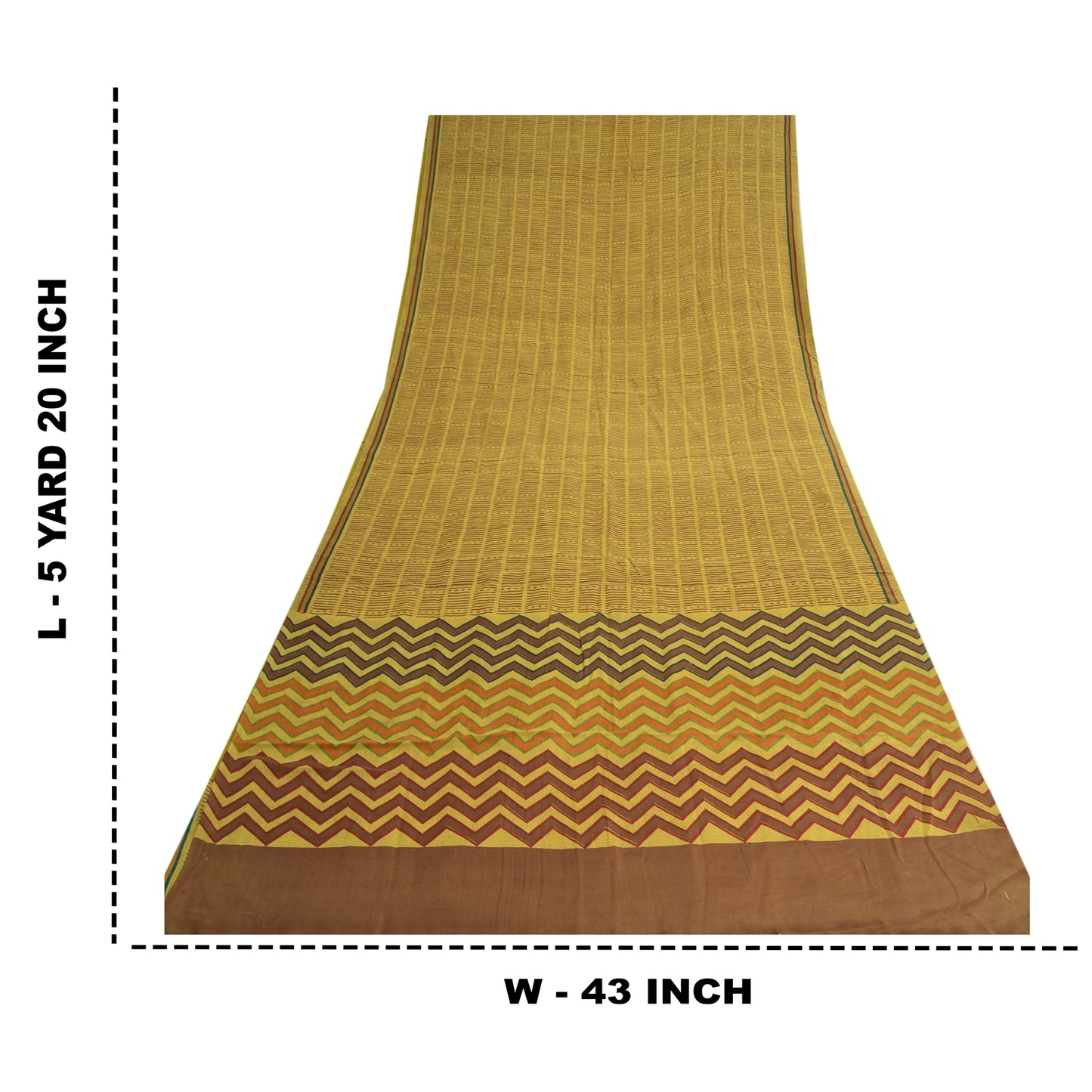 Sanskriti Vintage Sarees Heena-Green Pure Crepe Silk Print Sari 5yd Craft Sustainable Fabric