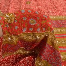 Load image into Gallery viewer, Sanskriti Vintage Sarees Red Hand Beaded Applique Print Pure Crepe Sari Fabric
