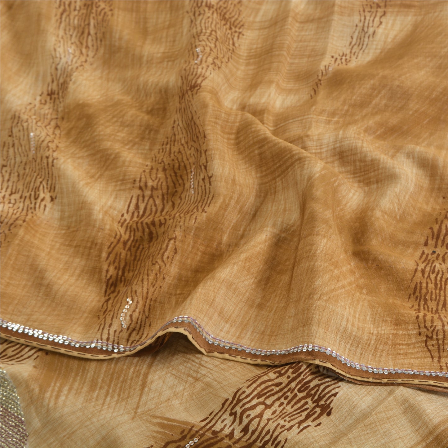 Санскритские винтажные сари, уникальная коричневая чистая креповая ткань с ручным бисером, напечатанная на сари, устойчивая ткань