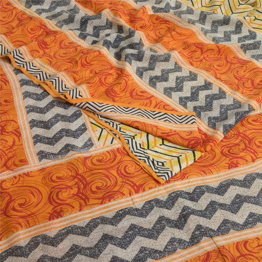 Sanskriti Vintage Sarees Indian Multi Printed Pure Crepe Silk Sari Craft Sustainable Fabric