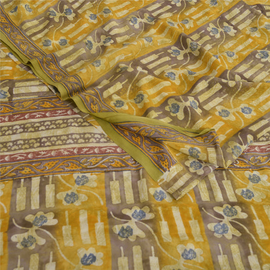 Sanskriti Vintage Sarees Green 100% Pure Crepe Silk Printed Sari Craft Sustainable Fabric