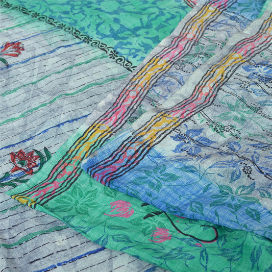 Sanskriti Vintage Sarees Multicolor Pure Crepe Silk Print Sari 5yd Craft Sustainable Fabric