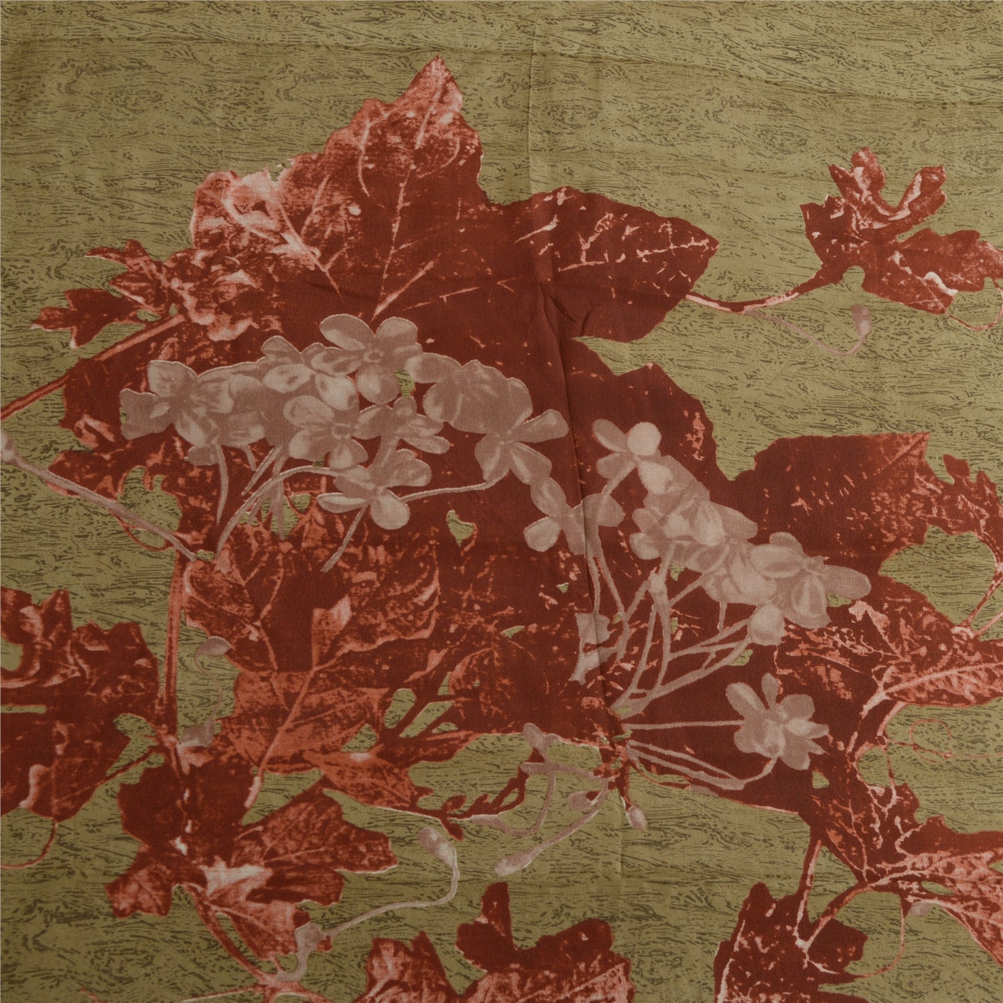 Sanskriti Vintage Sarees Olivengrøn/Rød Print Ren Crepe Silke Sari Håndværksmæssigt Bæredygtigt Stoff