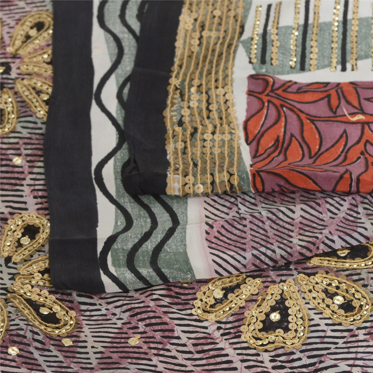 Санскритские винтажные сари, вышитые из чистого крепированного шелка, сари с пайетками, устойчивая ткань