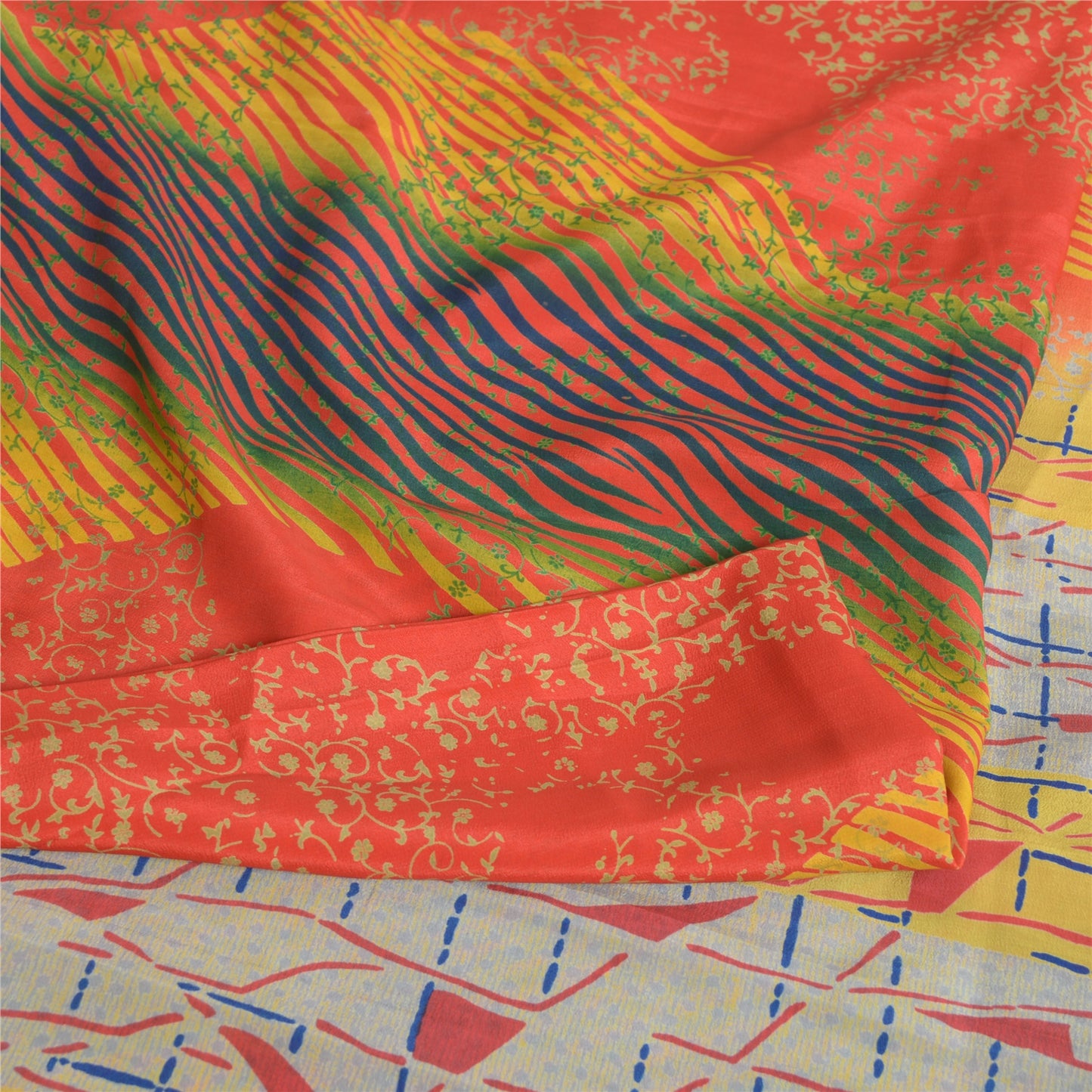 Sanskriti Vintage Sarees Multi 100% Ren Crepe Silke Trykt Sari Håndværk Bæredygtigt Stoff