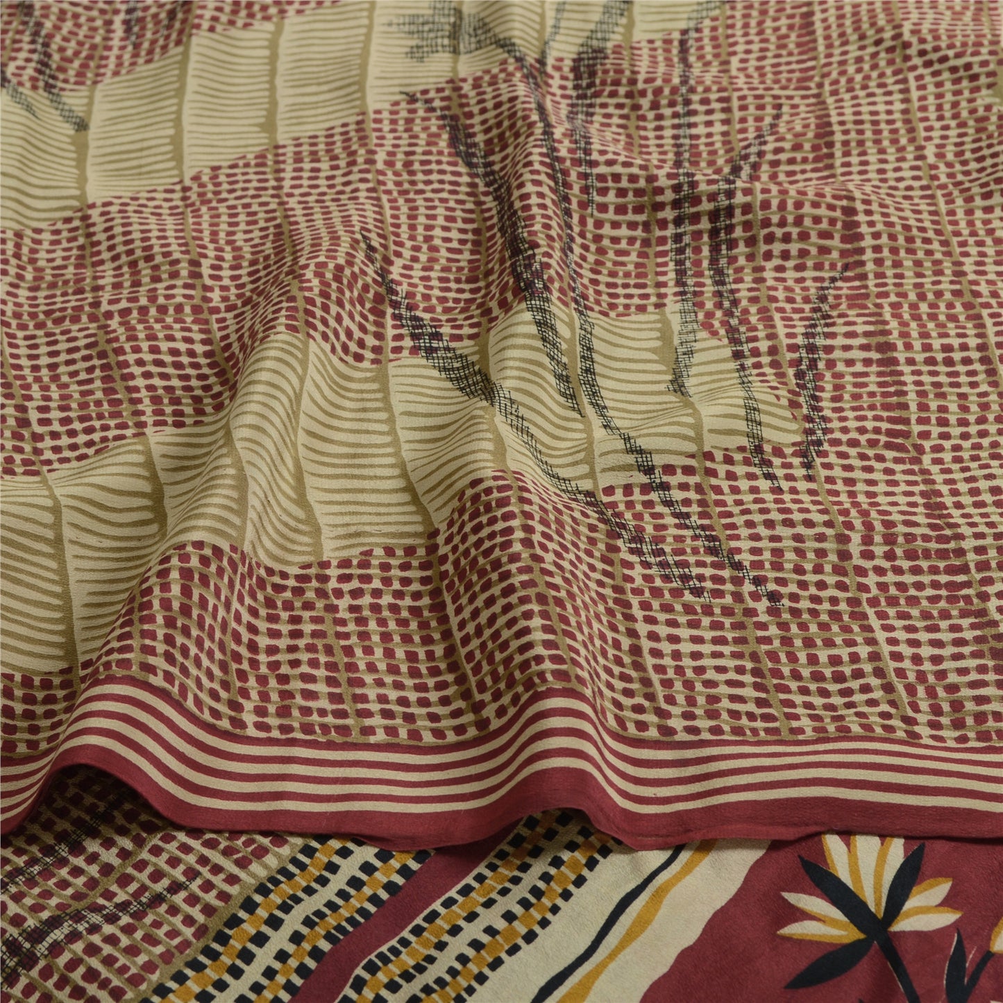 Sanskriti Vintage Sarees Red Pure Crepe Silk Printed Sari 5yd Craft Sustainable Fabric