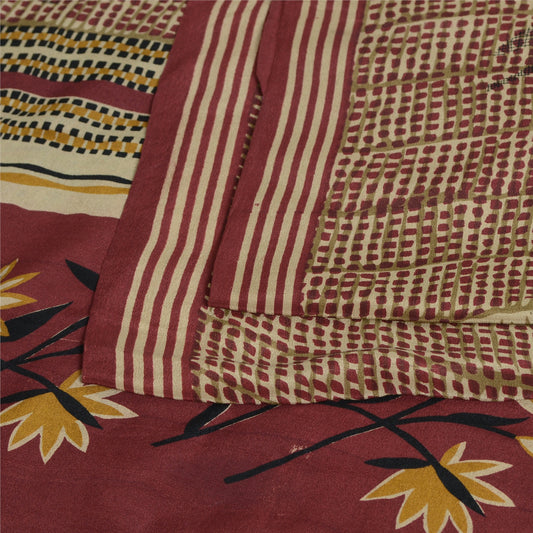 Sanskriti Vintage Sarees Red Pure Crepe Silk Printed Sari 5yd Craft Sustainable Fabric