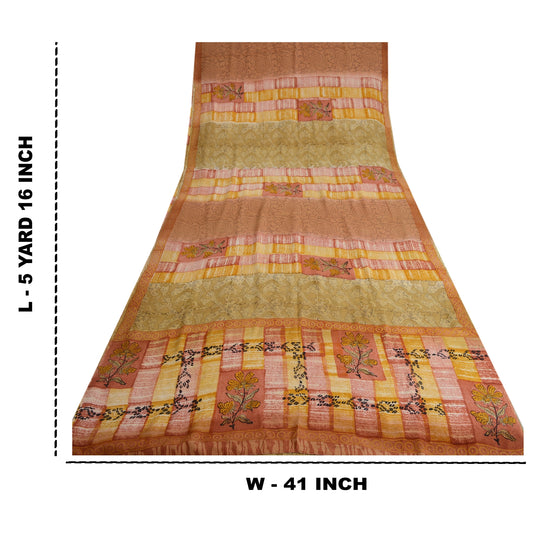 Sanskriti Vintage Sarier Flerfarvet Ren Crepe Silke Print Sari 5yd Håndværk Bæredygtigt Stoff