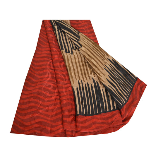 Sanskriti Vintage Sarees Multi Pure Crepe Silk Printed/Self Sari Craft Sustainable Fabric