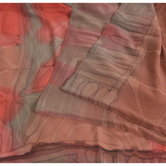 Sanskriti Vintage Sarees Brown 100% Pure Crepe Silk Printed Sari Craft Sustainable Fabric