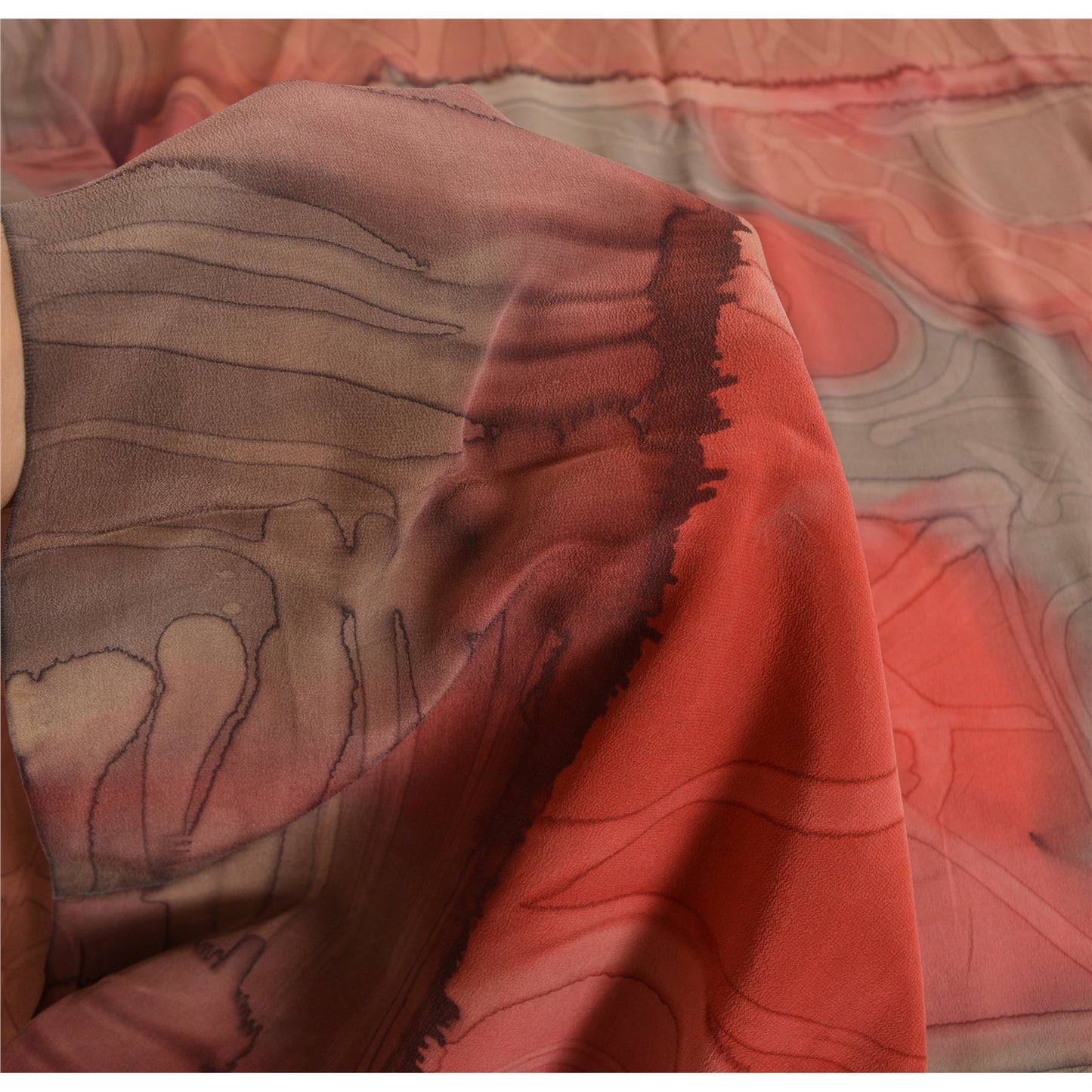 Sanskriti Vintage Sarees Brown 100% Pure Crepe Silk Printed Sari Craft Sustainable Fabric