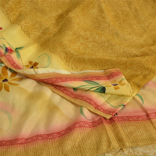 Sanskriti Vintage Sarees Multicolor Pure Crepe Silk Print Sari 5yd Craft Sustainable Fabric