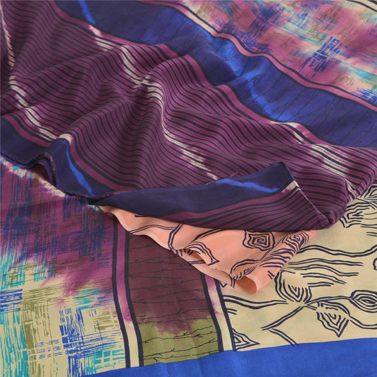 Sanskriti Vintage Sarees Pink Pure Crepe Silk Printed Sari 5yd Craft Sustainable Fabric