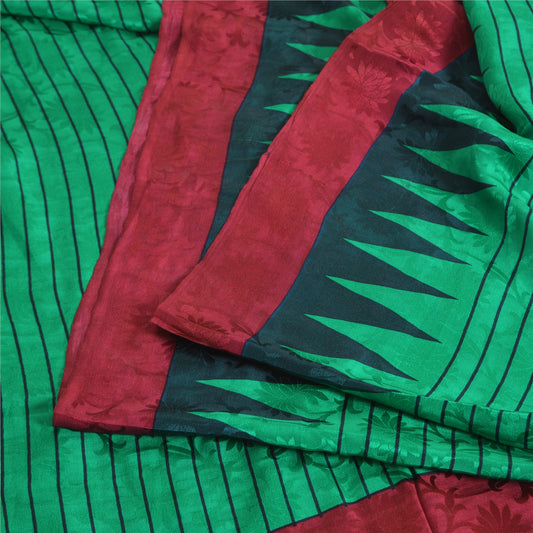 Sanskriti Vintage Sarees Green Pure Crepe Silk Printed Self Sari Craft Sustainable Fabric