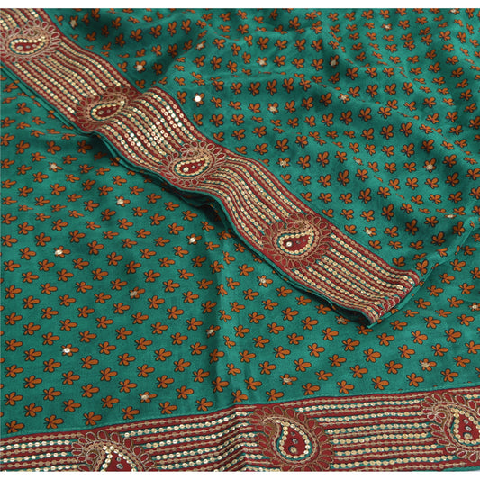 Sanskriti Vintage Sarees Green Pure Crepe Silk Print Embroidered Sari Sustainable Fabric