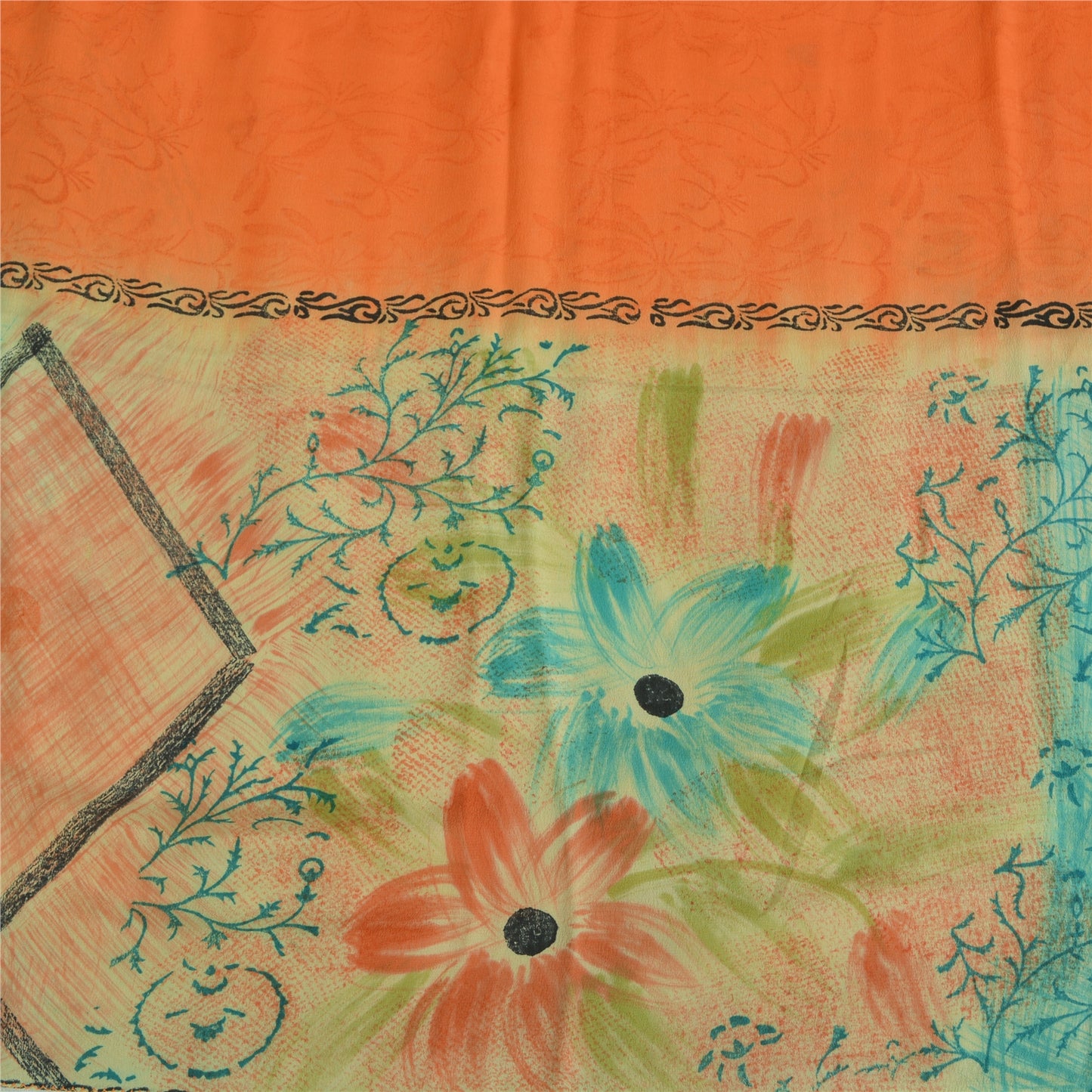 Sanskriti Vintage Sarees Multi Pure Crepe Silk Printed Sari 5yd Craft Sustainable Fabric