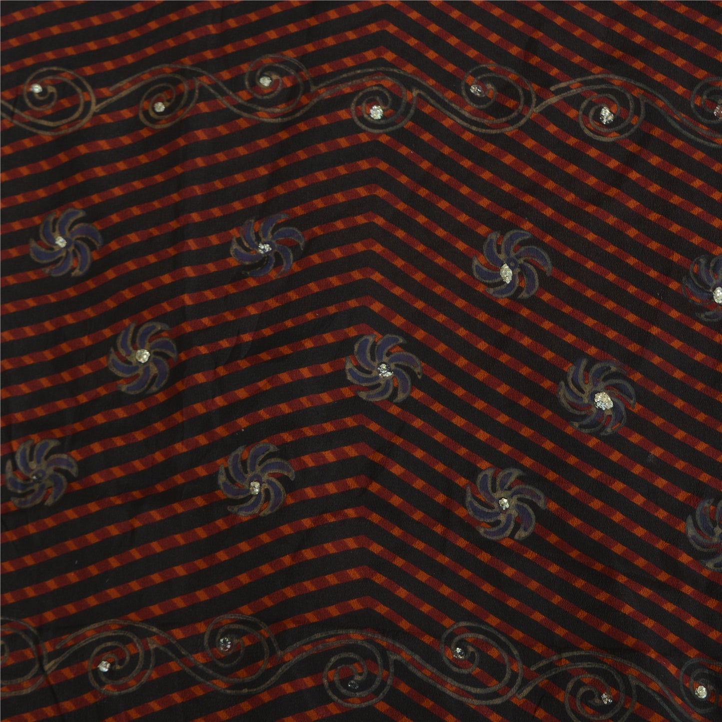 Сари Sanskriti Vintage, черное чистое креповое сари с блестками, 5 ярдов, ткань для рукоделия, устойчивая к истиранию