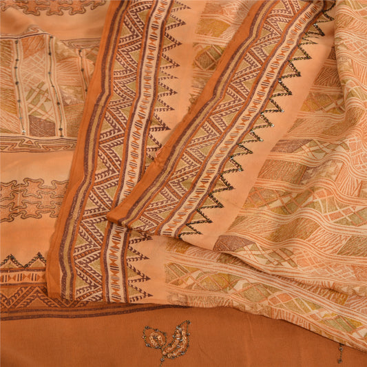 Sanskriti Vintage Sarees Brown Pure Crepe Silk Embroidered Printed Sari Sustainable Fabric