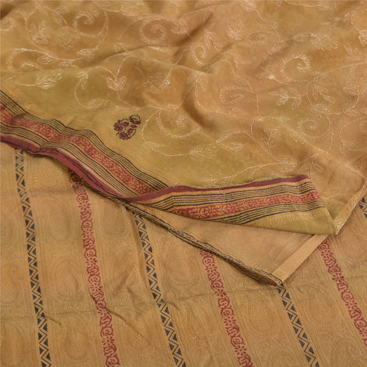 Sanskriti Vintage Sarees Brown Pure Crepe Silk Embroidered Printed Sari Sustainable Fabric